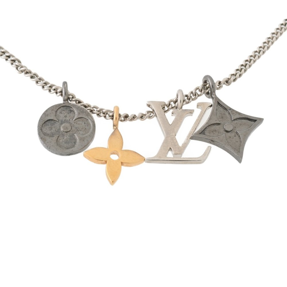 LOUIS VUITTON Pendant LV Instinct Necklace M00521 Chrome Metal Silver Gold S-... - Picture 5 of 9